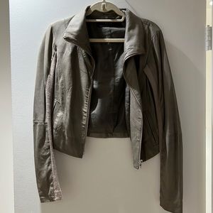 Veda Sage Green Leather Jacket